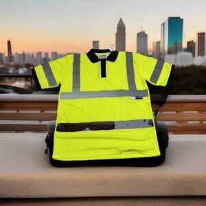 ✅M-Safe Majestic Reflective Polo Shirt LARGE Work Safety Yellow Style 75-5311